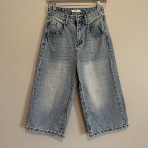 S.O.N.G. High Rise Gaucho Jeans 0/24 Wide Leg Crop Rigid 100% Cotton Denim‎